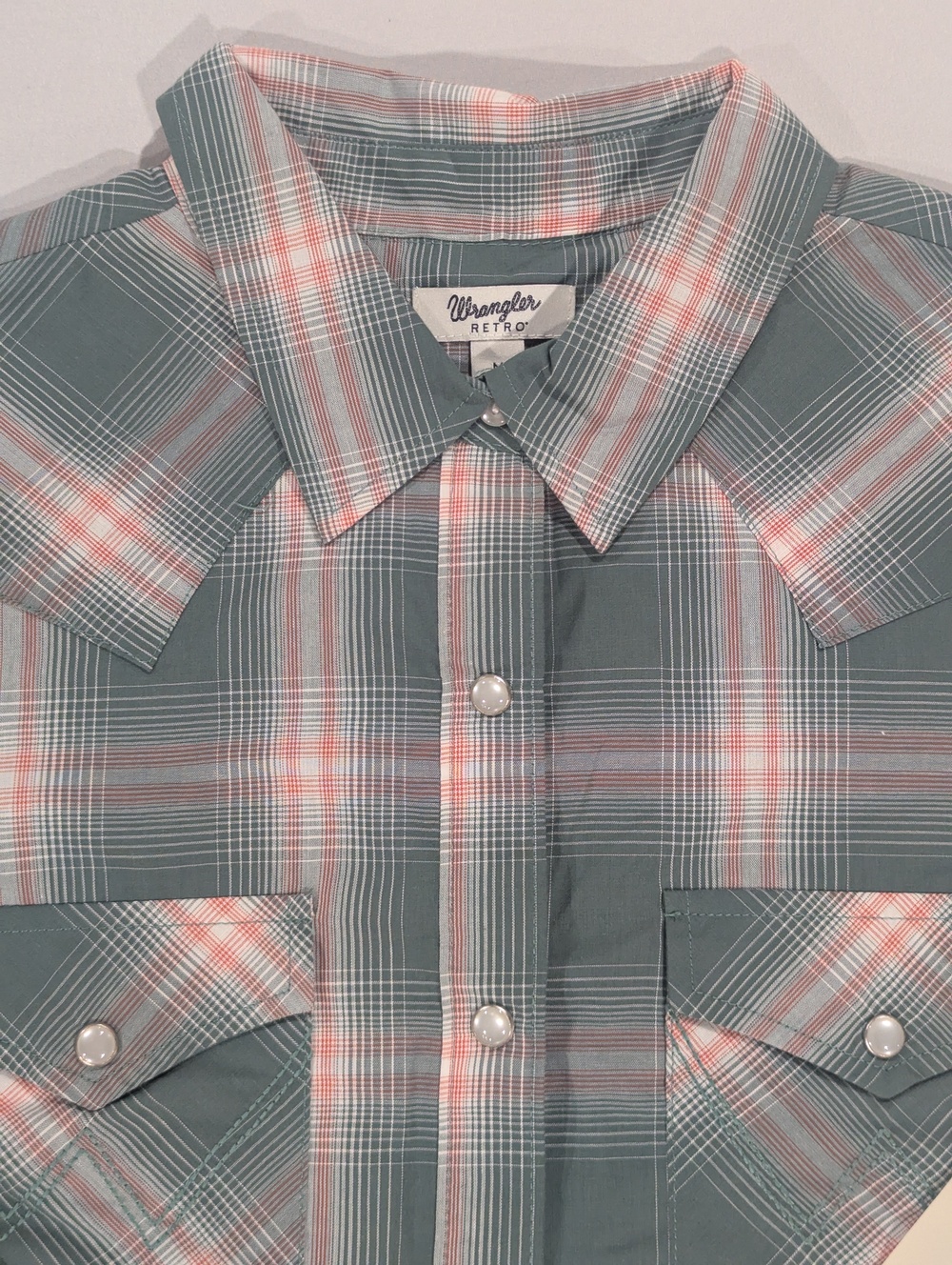 Wrangler Retro Shirt Mens M Green Plaid Long Sleeve Western Pearl Snap Pockets